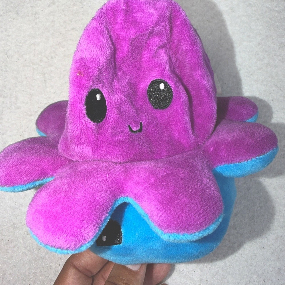 TeeTurtle Reversible Mood Octopus Plush Blue Purple Flip Stuffed Animal - Picture 2 of 7
